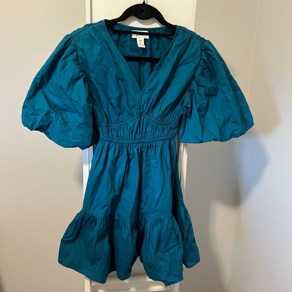 Teal Puff Sleeve Dress